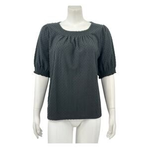 J Crew Top Womens Medium Clip Dot Black Cotton Blend Loose Fit Half Sleeves